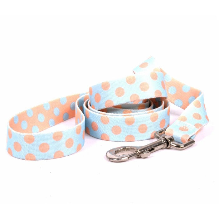 Yellow Dog Design - Blue and Melon Polka Dot Leash