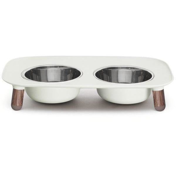 Messy Mutts - Elevated Double Feeder in Grey w/ Wood Legs