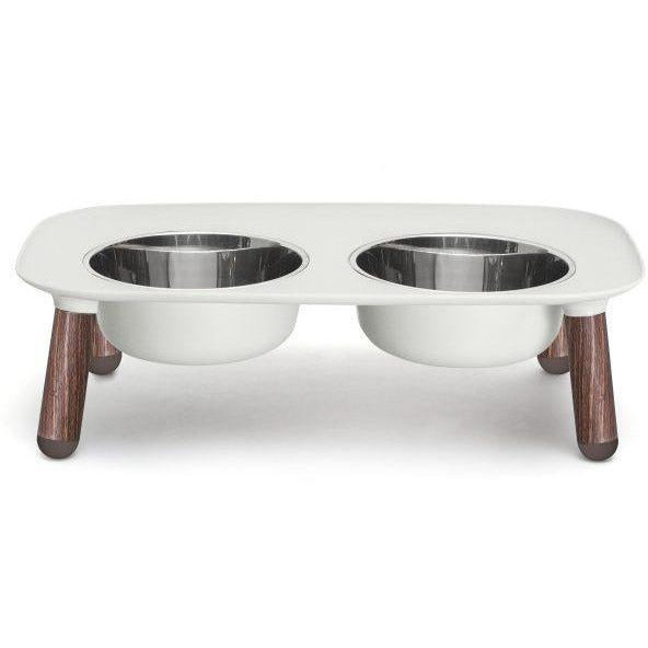 Messy Mutts - Elevated Double Feeder in Grey w/ Wood Legs