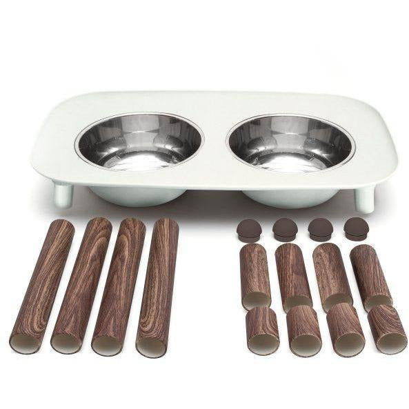 Messy Mutts - Elevated Double Feeder in Grey w/ Wood Legs