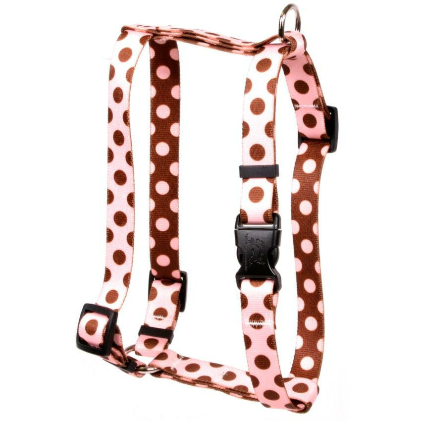 Yellow Dog Design - Roman Dog Harness, Pink &amp; Brown Polka Dot