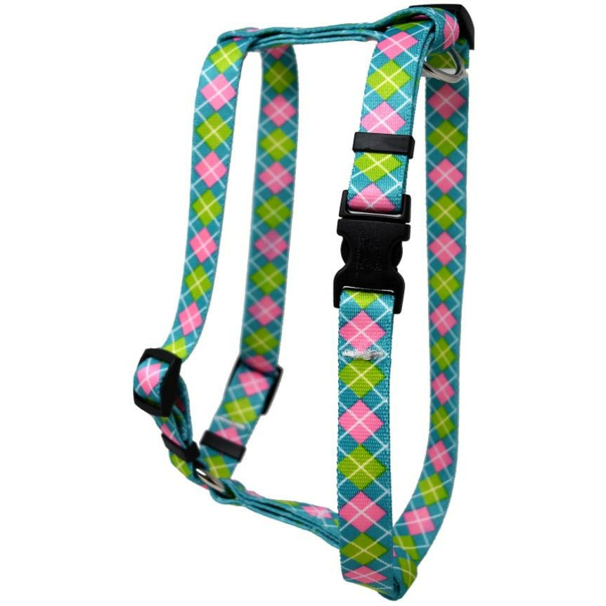 Yellow Dog Design - Roman Dog Harness, Teal &amp; Pink Argyle